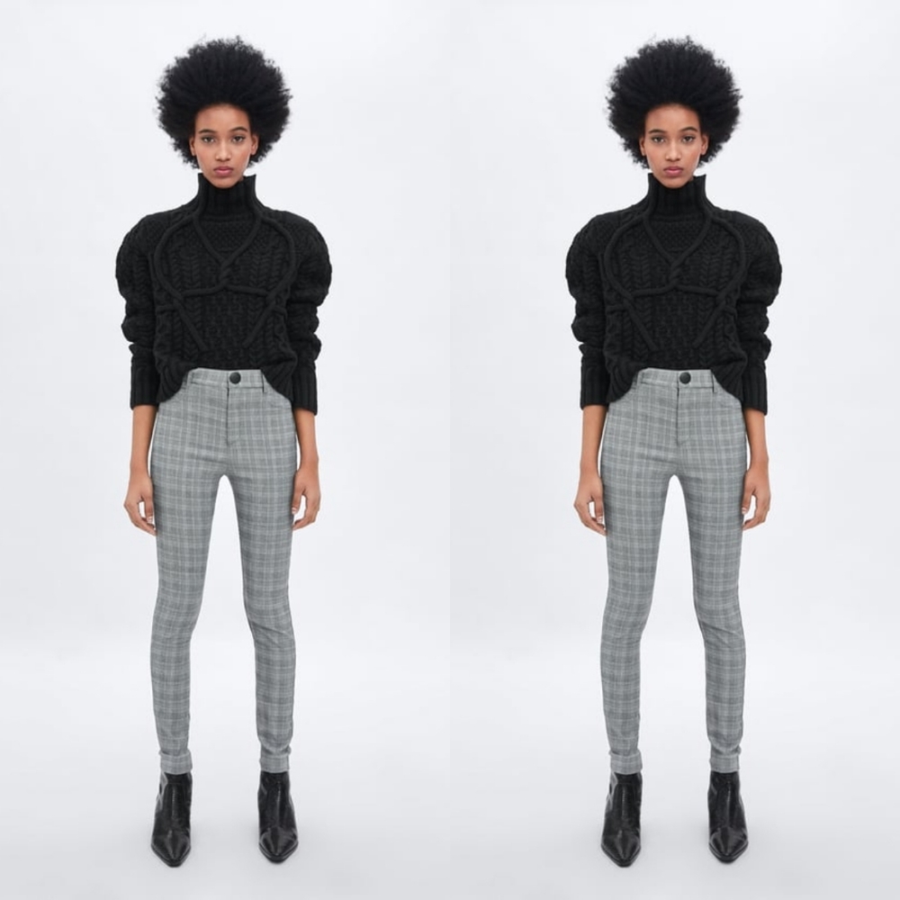 NWT Zara Gingham Plaid Legging High Rise Stretch Green Cream Size XXL